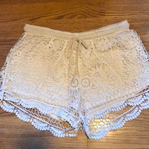 Cream Lace Cotton Shorts